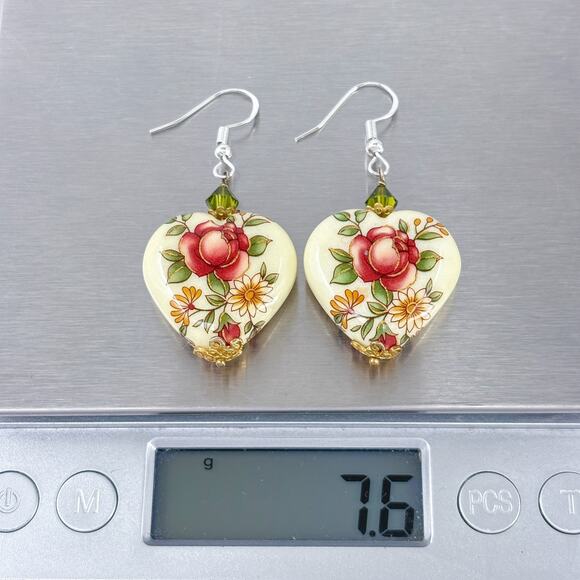 Estate Sterling Silver 925 Crystal Heart Dangle Earrings - Picture 8 of 8